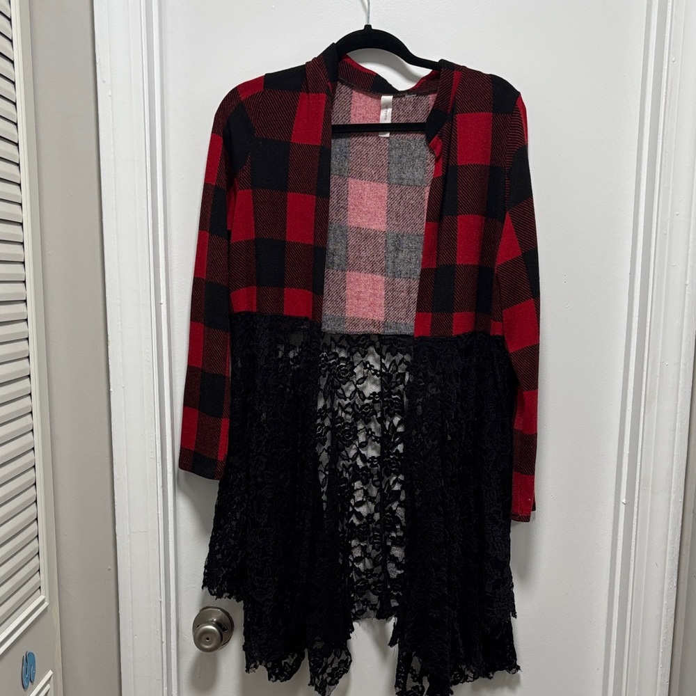 Honeyme Red and Black Plaid Camisole with Lace size L
